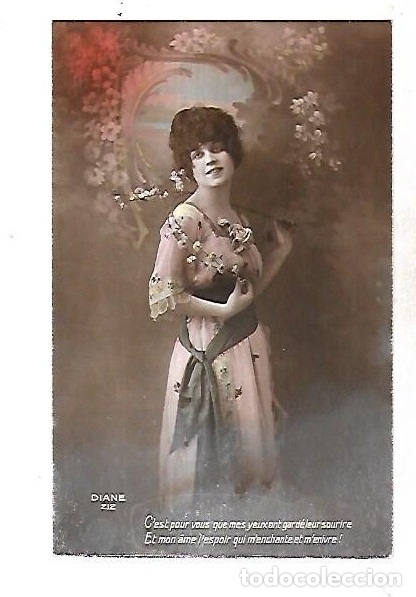 Cartoline: TARJETA POSTAL. JOVEN EN VESTIDO Y PAISAJE DE FLORES. DIANE 212