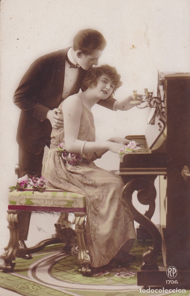 Cartoline: Pareja tocando el piano sin circular ed. R.P 1706