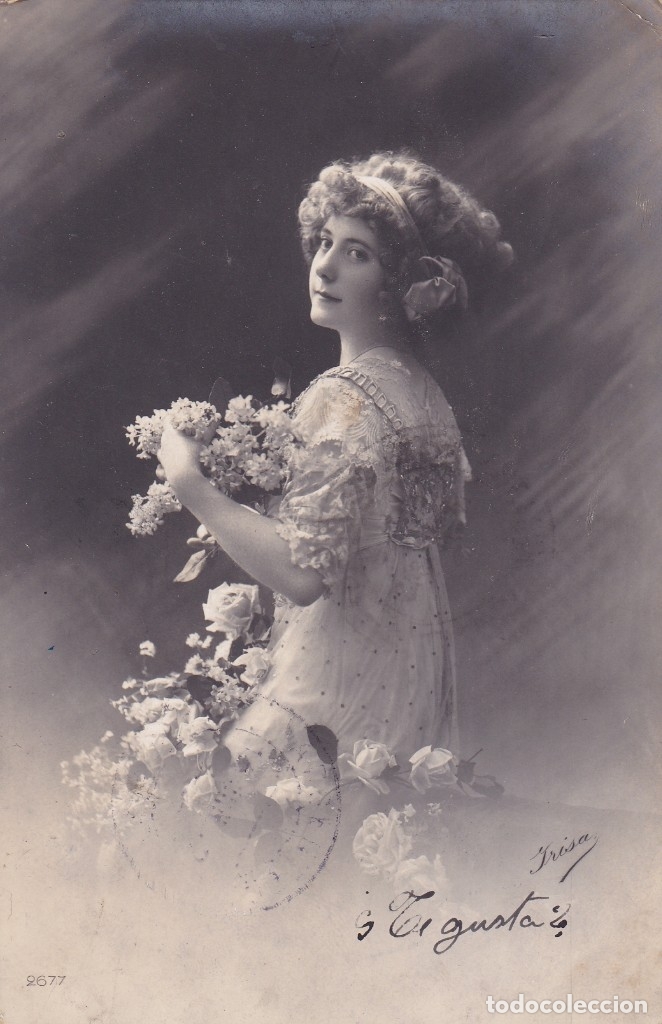 Postales: bella se&ntilde;orita con flores ed. Frisa circulada 1912 enviada a la Argentina