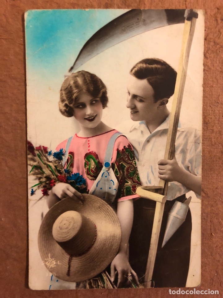 Postais: ANTIGUA TARJETA POSTAL COLOREADA. SOL N&deg; 3211. CIRCULADA EN 1928. 8,6 x 13,7 Cms. PAREJA.