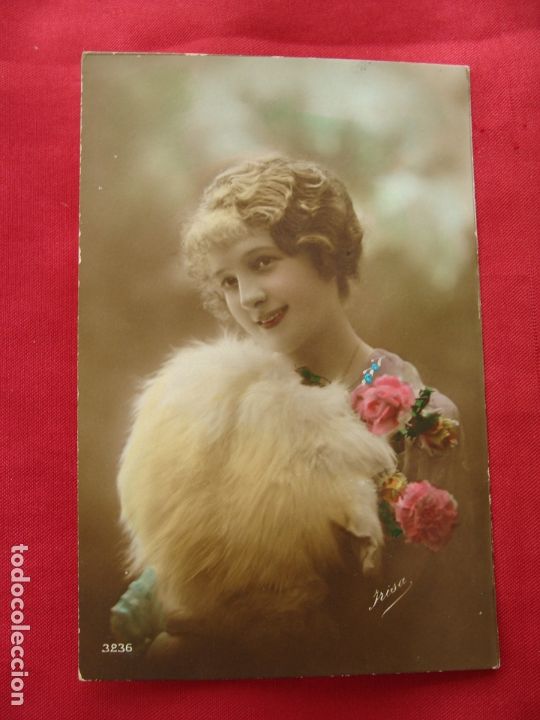 Postais: POSTAL - ROM&Aacute;NTICA - MUJER DE LA &Eacute;POCA CON SUS FLORES - COLOREADA - IRISA 3236