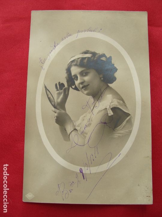 Postais: POSTAL - ROM&Aacute;NTICA - MUJER DE LA &Eacute;POCA CON SU ESPEJO DE MANO - P R A - PWP