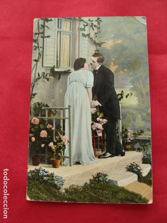 Postais: POSTAL - ROM&Aacute;NTICA - PAREJA DE LA &Eacute;POCA EN UN JARD&Iacute;N - COLOREADA - 856 / IV