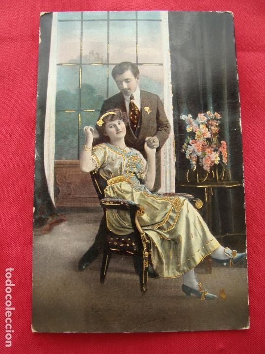 Postais: POSTAL - ROM&Aacute;NTICA - PAREJA DE LA &Eacute;POCA EN UN SAL&Oacute;N - COLOREADA - 3427. 2