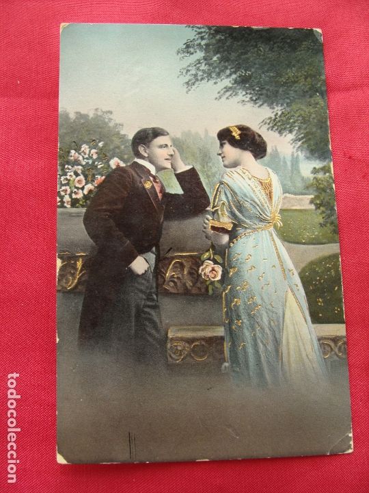 Postais: POSTAL - ROM&Aacute;NTICA - PAREJA DE LA &Eacute;POCA EN UN JARD&Iacute;N - COLOREADA - 3431. 4