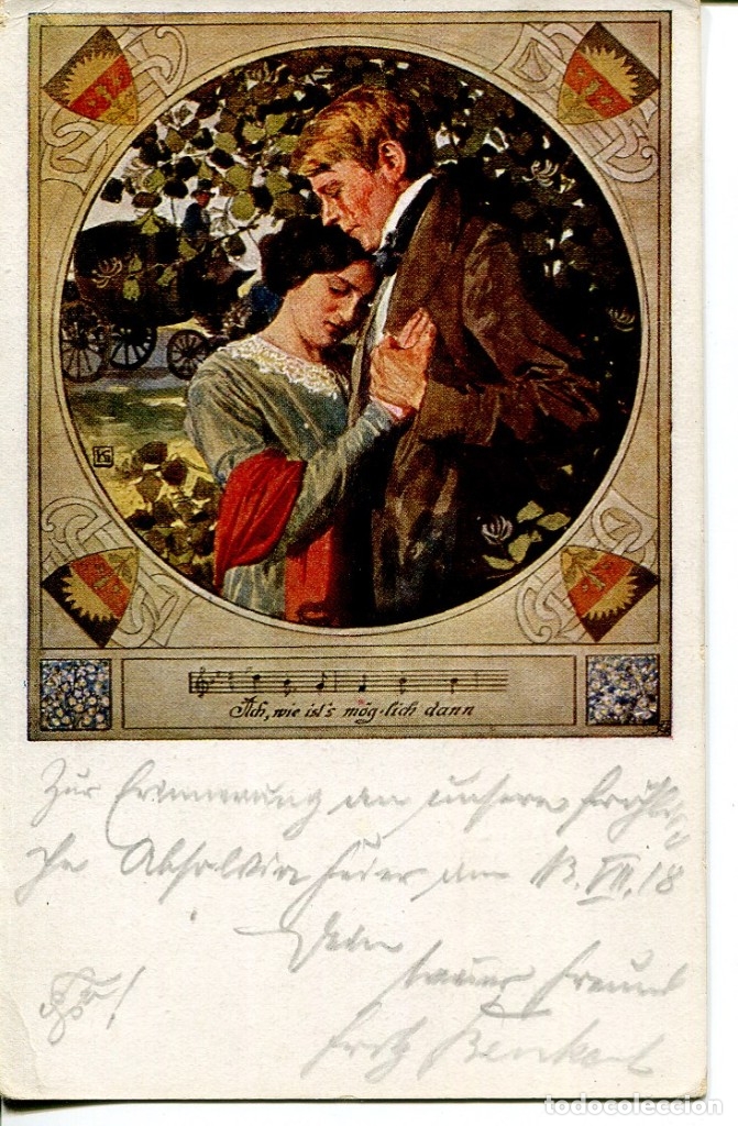 Postales: PAREJA DE ENAMORADOS-- ART NOUVEAU-MODERNISTA-A&Ntilde;O 1918