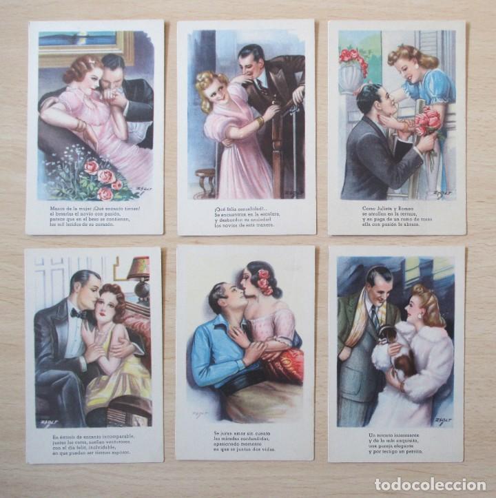 Postais: Lote de 6 tarjetas postales antiguas rom&aacute;nticas CMB (Serie n&ordm; 74) ilustradas por Zsolt