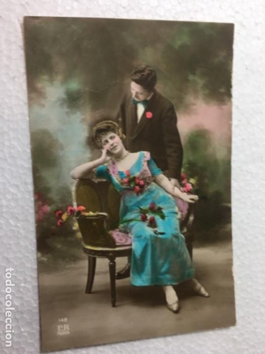 Cartoline: Antigua tarjeta postal rom&aacute;ntica coloreada a mano de p.p del siglo XX. R80