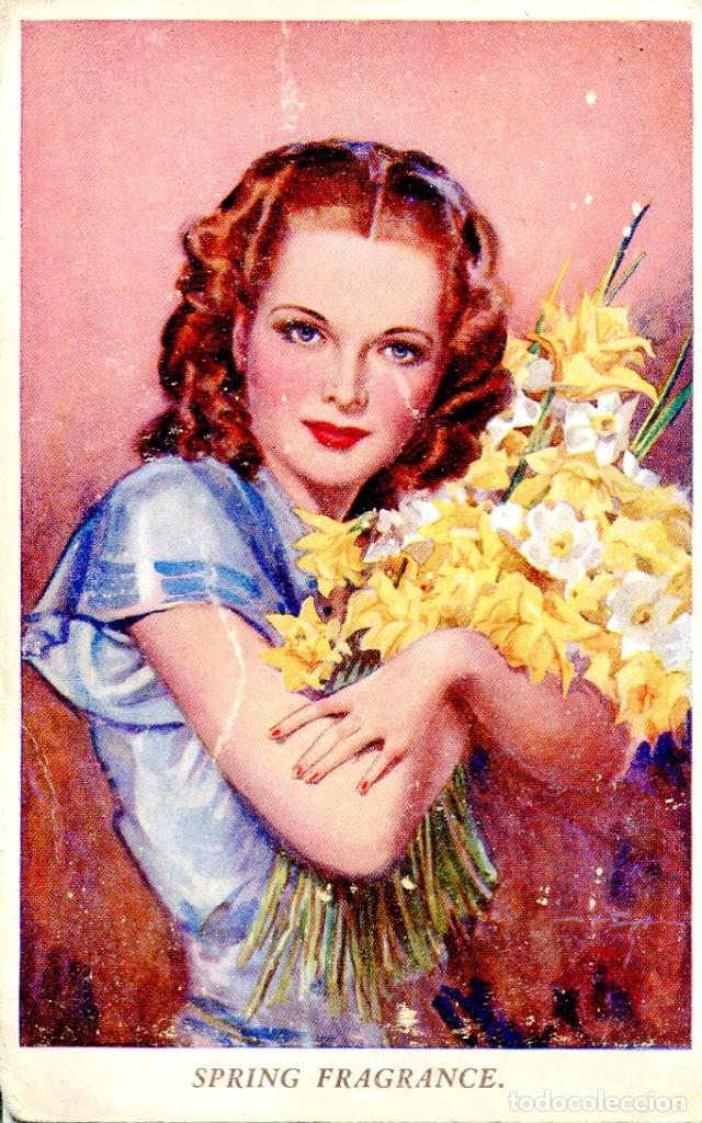 Postcards: MUJER CON RAMO DE FLORES-1915