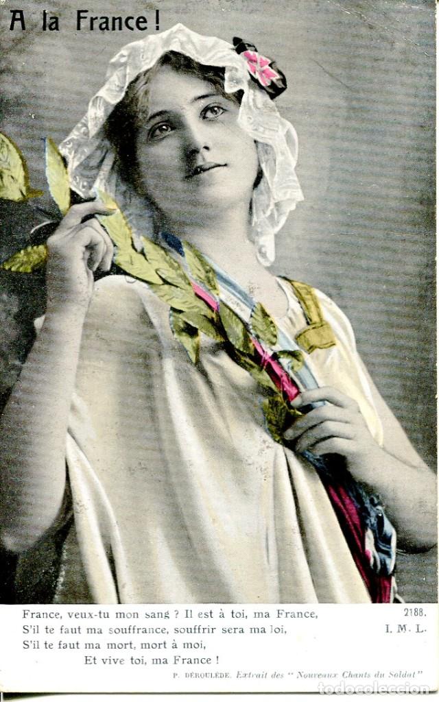 Postales: MODERNISTA-ART NOVEAU-MUJER SIMBOLO DE FRANCIA-CANCI&Oacute;N DEL SOLDADO A&Ntilde;O 1916