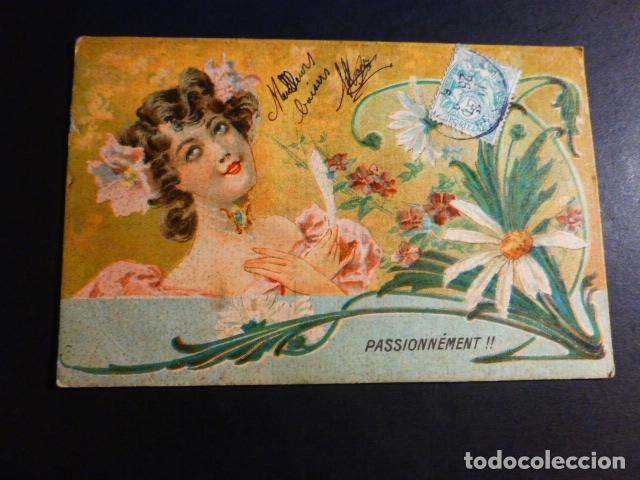 Postales: MUJER CON FLORES POSTAL ILUSTRADA - Foto 1