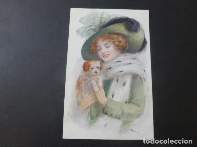 Cartes Postales: MUJER CON PERRO POSTAL ILUSTRADA
