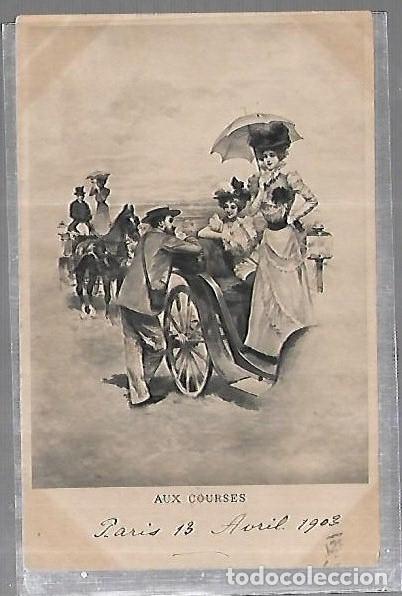 Postais: TARJETA POSTAL. GALANTES Y MUJERES. MUJERES Y HOMBRES EN COCHE CABALLOS