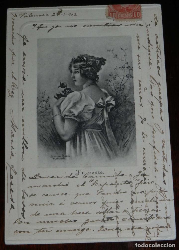 Postales: POSTAL DE MUJER FY PENSE, CIRCULADA EN VENECIA EN 1902. EG. GES. GESCH N. 906.
