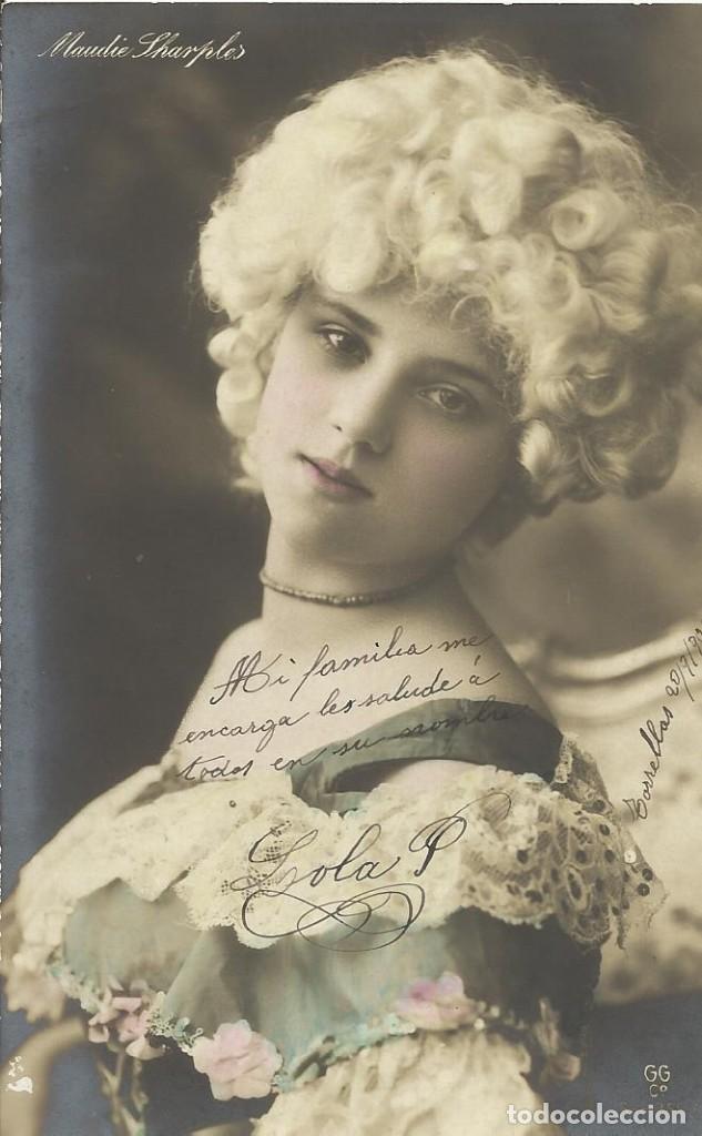 Postales: Postal coloreada. Maudie Sharples. Artista. Actriz. 1906. GG. 14x9 cm. Modernista. Art Nouveau.
