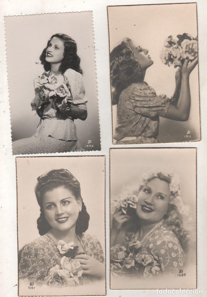 Cartoline: Lote de 4 postales mujeres. Sin usar. Sin circular.