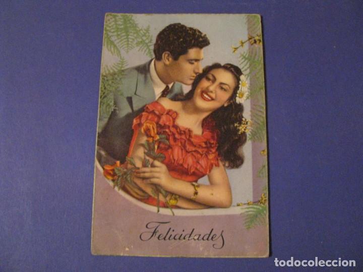 Cartoline: POSTAL ROM&Aacute;NTICA. PAREJA. FELICIDADES. ESCRITA 1956.