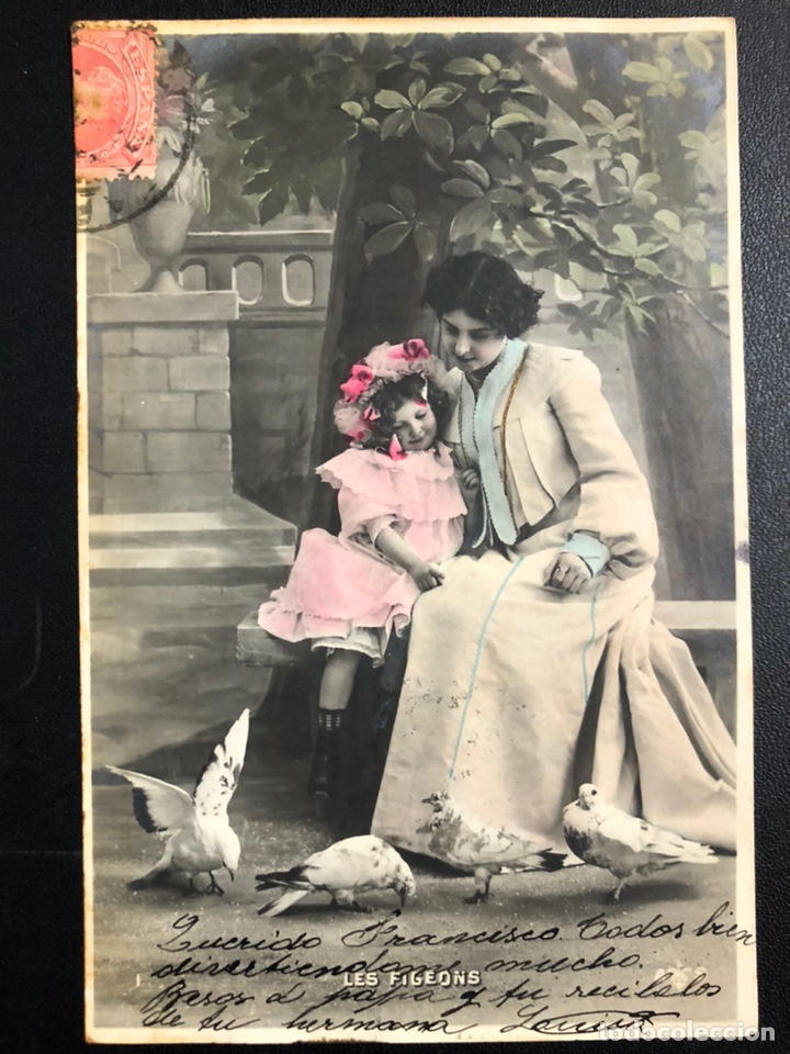 Postais: Tarjeta postal mujer ni&ntilde;a y palomas