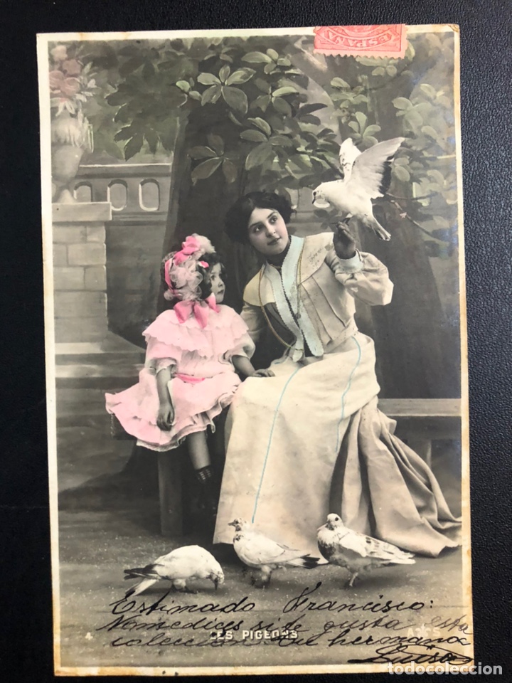 Postais: Tarjeta postal mujer ni&ntilde;a y palomas