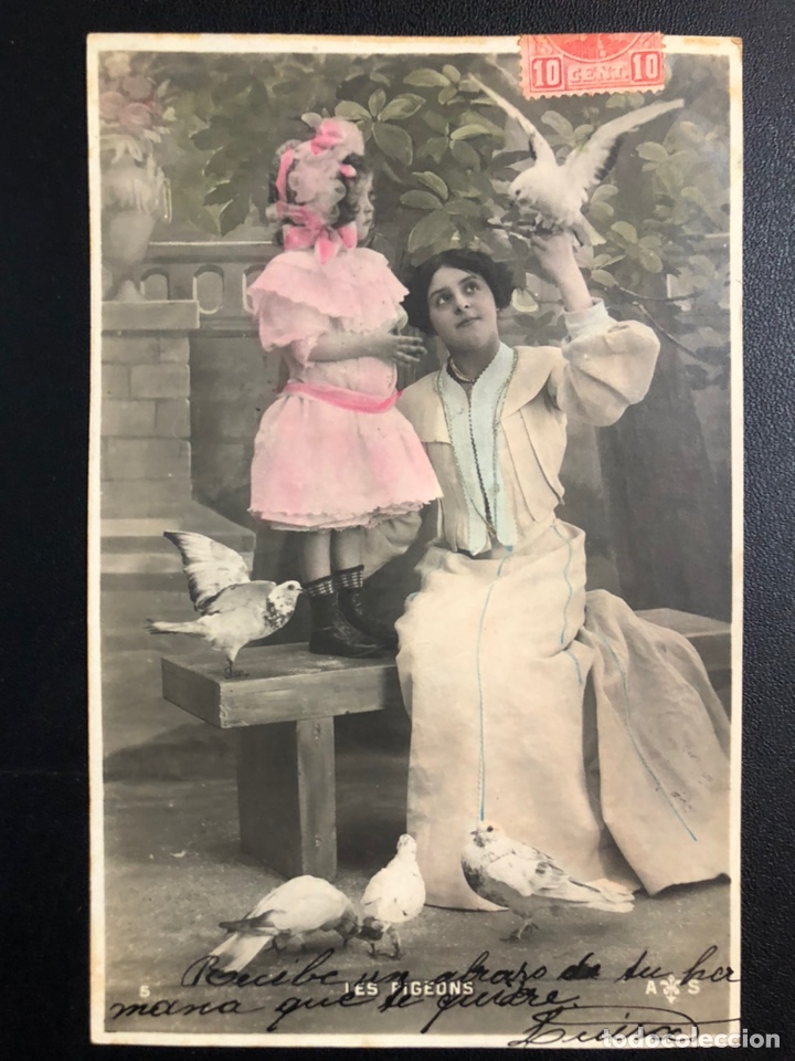 Postcards: Tarjeta postal mujer ni&ntilde;a y palomas