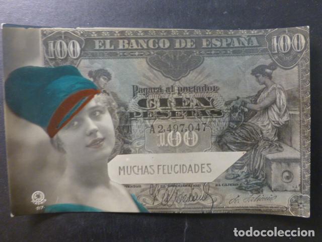 Postales: MUJER ELEGANTE EN BILLETE POSTAL - Foto 1