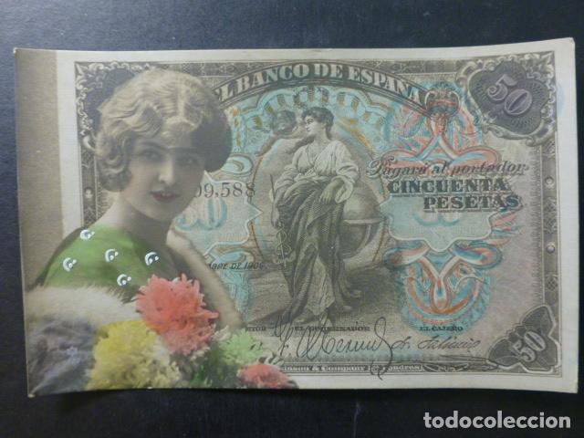 Postales: MUJER ELEGANTE EN BILLETE POSTAL - Foto 1