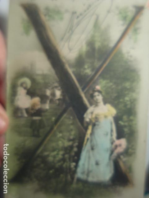 Postais: PRECIOSA POSTAL ROM&Aacute;NTICA CON LETRA X- A&Ntilde;OS 1900 - CIRCULADA 1904