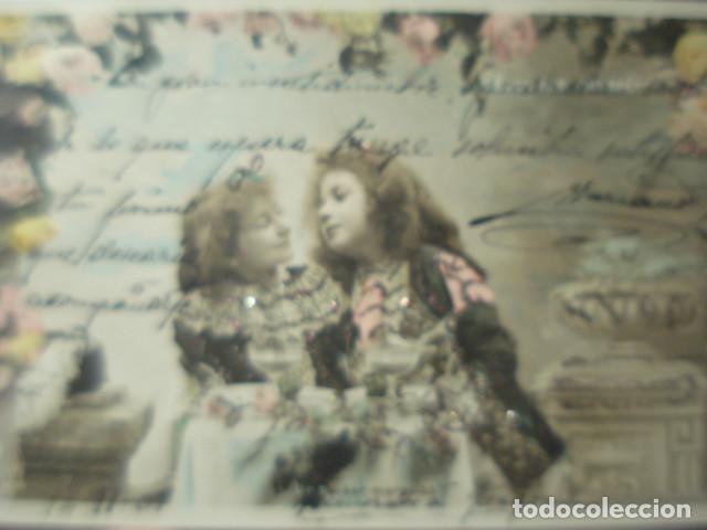 Postais: PRECIOSA POSTAL ROM&Aacute;NTICA CON NI&Ntilde;OS Y PURPURINA - A&Ntilde;OS 1900 - CIRCULADA SIN SELLO