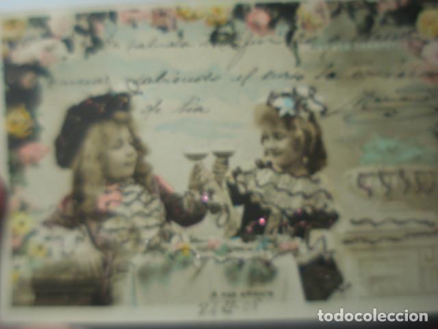 Postais: PRECIOSA POSTAL ROM&Aacute;NTICA CON NI&Ntilde;OS Y PURPURINA - A&Ntilde;OS 1900 - CIRCULADA SIN SELLO