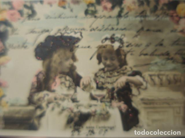 Postais: PRECIOSA POSTAL ROM&Aacute;NTICA CON NI&Ntilde;OS Y PURPURINA - A&Ntilde;OS 1900 - CIRCULADA SIN SELLO