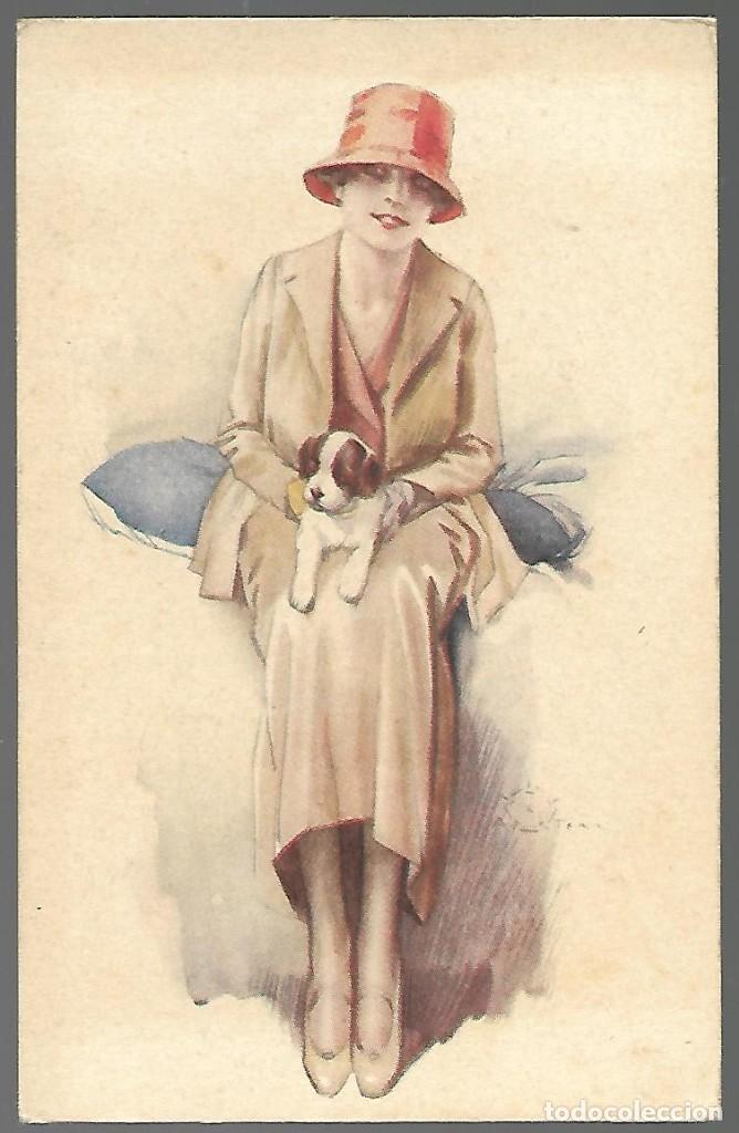 Cartoline: ANTIGUA POSTAL N&ordm; 399-1, DELL'ANNA - GASPARINI, MILANO. MUJER Y PERRO. SIN CIRCULAR.