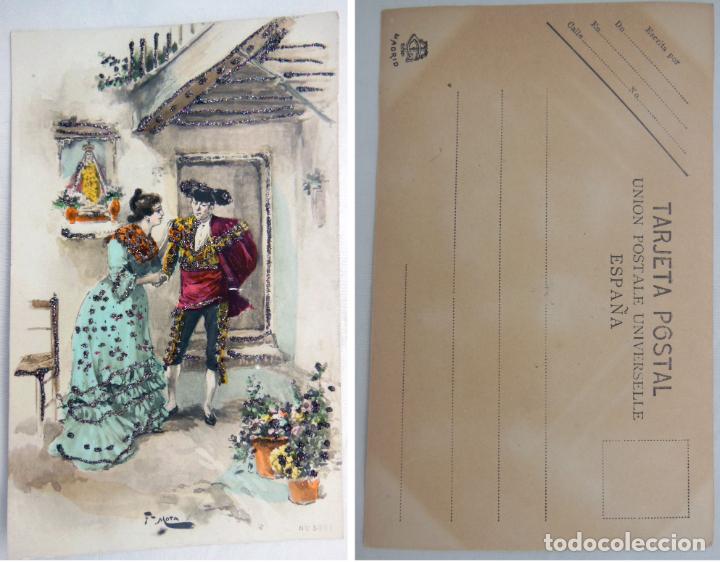 Postales: Antigua Postal - Old Postcard : TORERO (con purpurina) Firma: F MOTA. TG Madrid, N&ordm; 5007