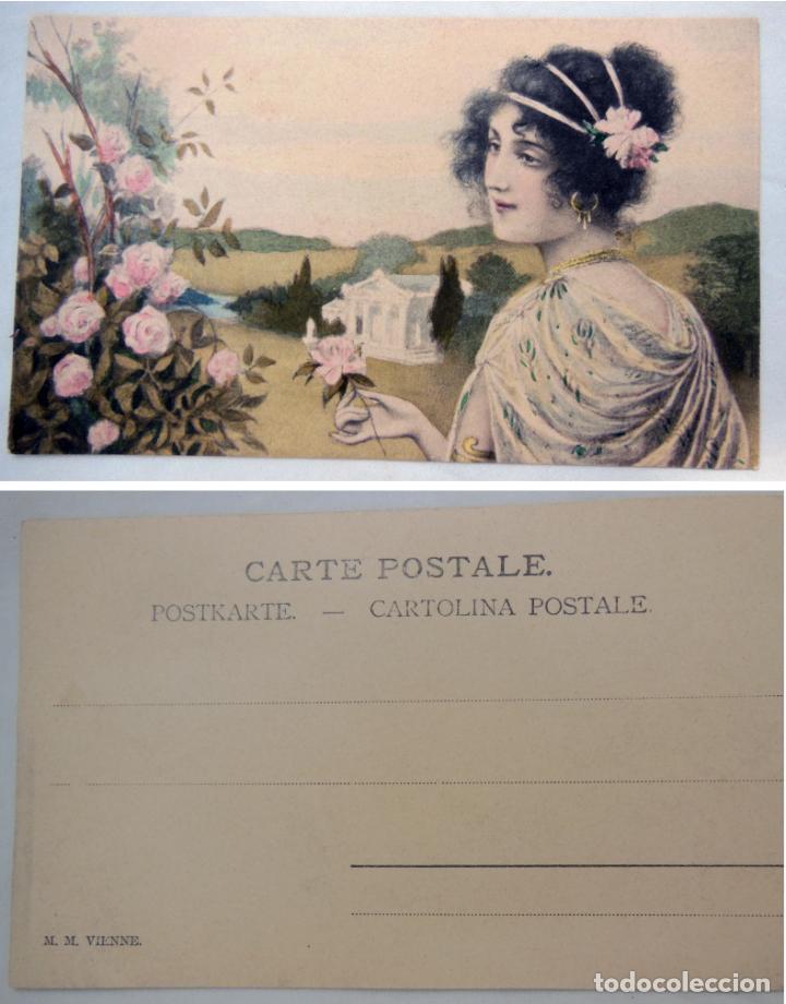 Postales: Antigua Postal - Old Postcard : DAMISELA EN UN ROSAL. M M Vienne
