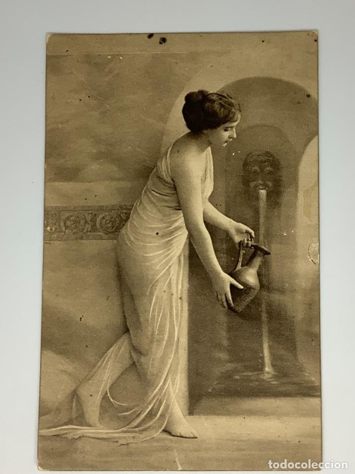 Postales: Retrato de mujer, art dec&oacute;. PFB 2823c. Circulada 1911 Baviera. Sello.