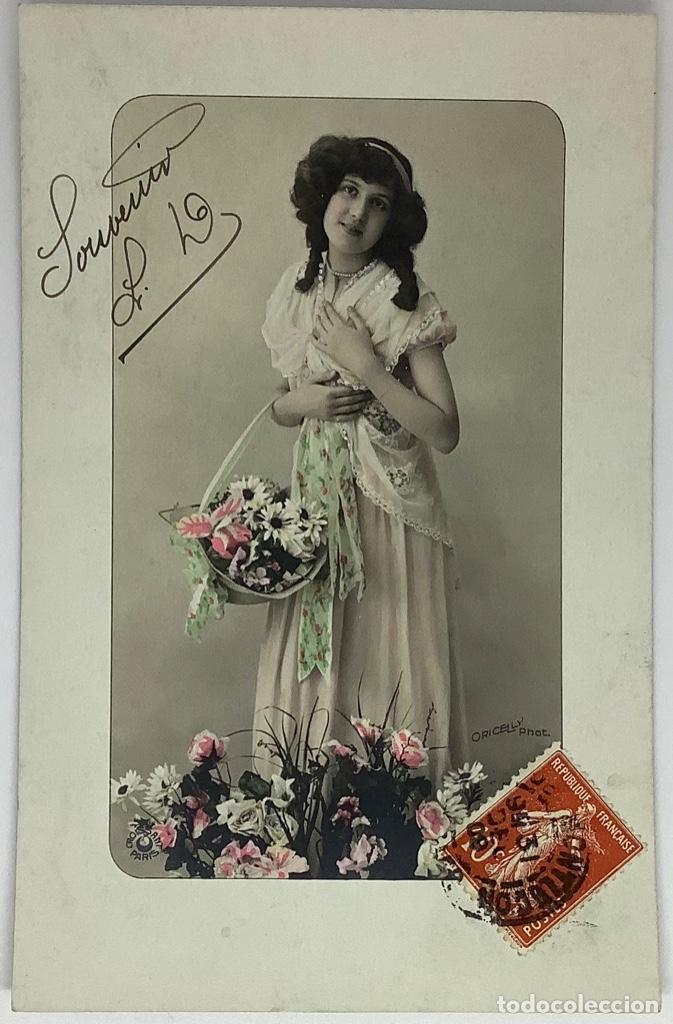 Postales: RETRATO MUJER, ART DEC&Oacute;. Photo Oricelly. Circ Francia Monlu&ccedil;on 1909
