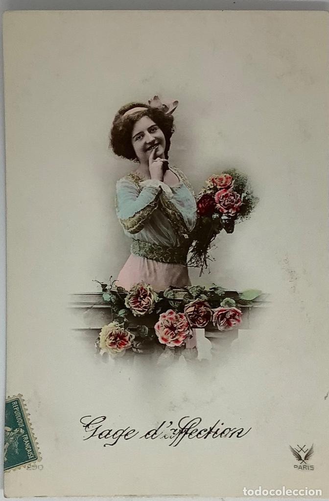 Postales: Retrato mujer art dec&oacute;. Gagge de&rsquo;affection circulada 1911