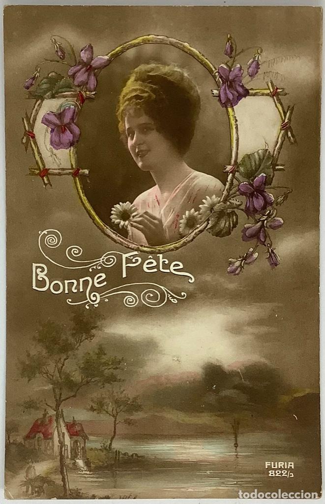 Postales: Retrato mujer art dec&oacute;. Furia 822 escrita