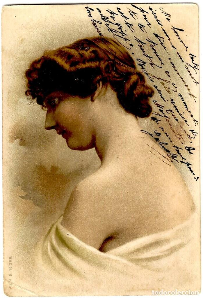 Postais: Ilustraci&oacute;n de mujer con el torso desnudo - Postal francesa sin dividir - A. & M. B. 396