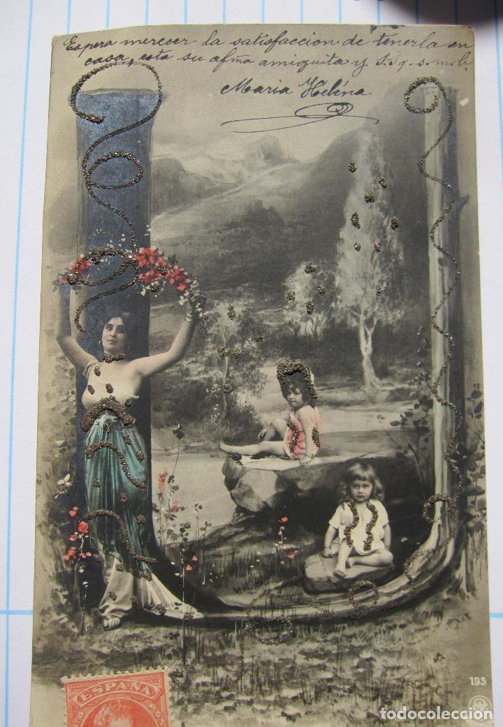 Postales: ANTIGUA POSTAL LETRA &rdquo;U&rdquo; CON PURPURINA. 9X14 CM. CIRCULADA 1905