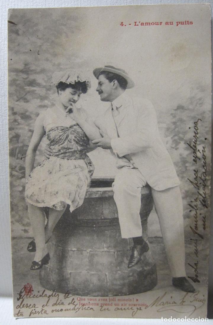Postales: POSTAL &rdquo;L'AMOUR AU PUITS&rdquo;. AMOR EN EL POZO CIRCULADA 1905