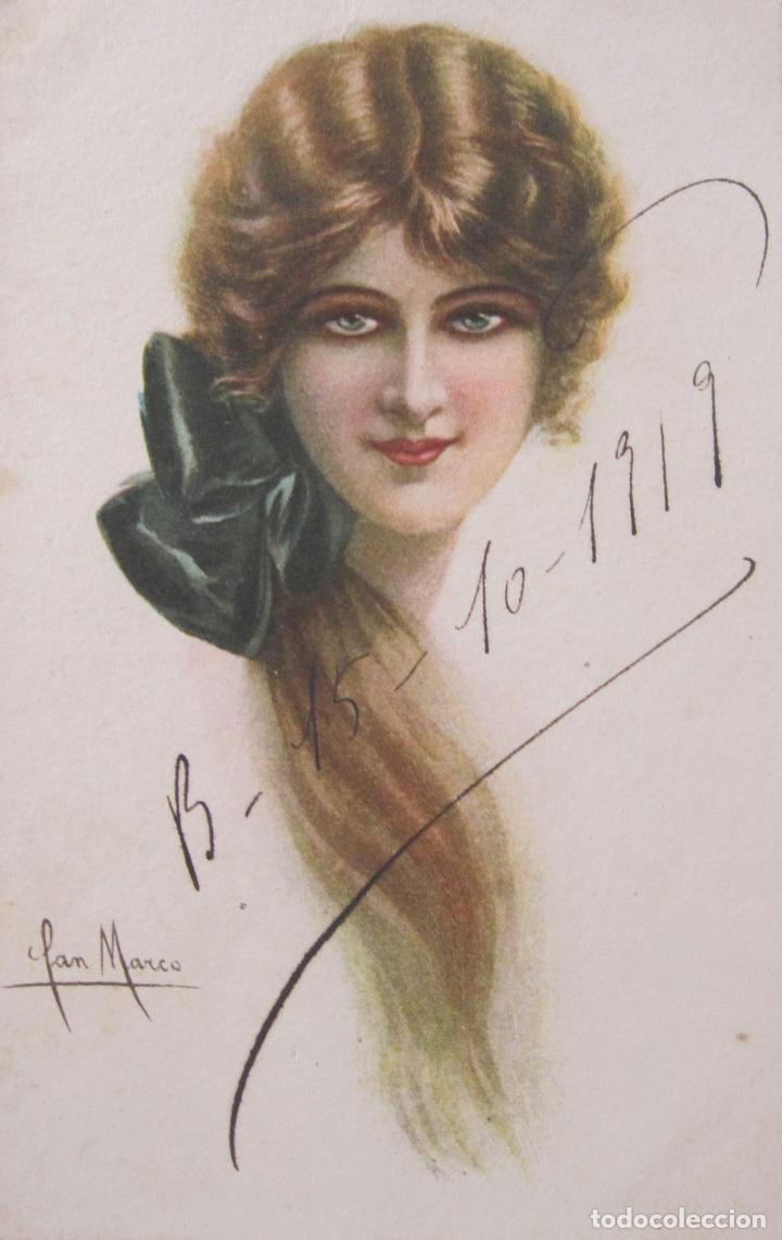 Postales: POSTAL FEMENINA. C.C.M MILANO N&ordm; 2139. ILUSTRADOR SAN MARCO. CIRCULADA 1919