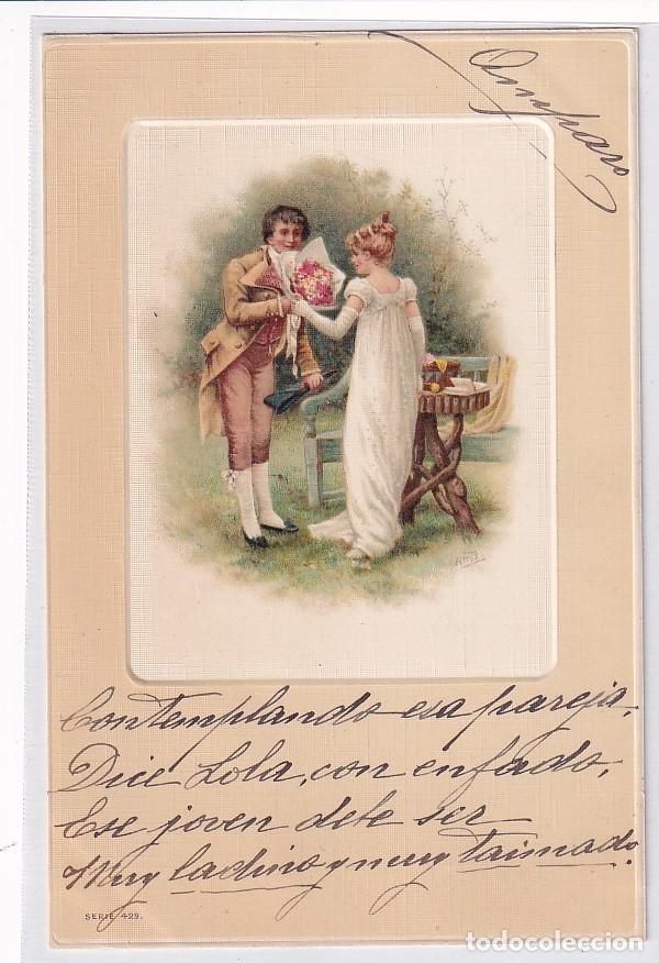 Postais: Postal ilustrada. Pareja de enamorados. Reverso sin dividir. Escrita. Sin circular.