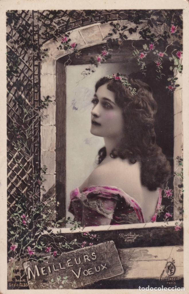 Postkarten: preciosa mujer postal Meilleurs Voeux circulada principios siglo XX