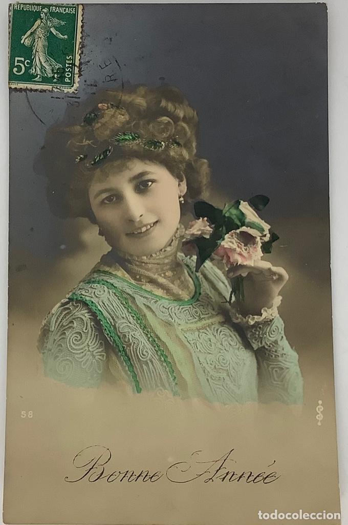 Postcards: Postal fotogr&aacute;fica circulada Francia, foto coloreada Bonne Anne h 1910