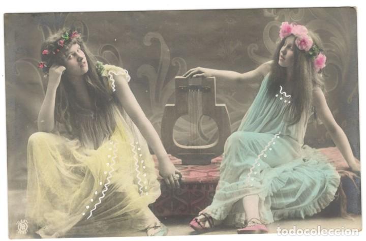 Postais: POSTAL - 2 CHICAS CON LIRA - 1900 - JUGENDSTIL - ART NOVEAU - GERMANY