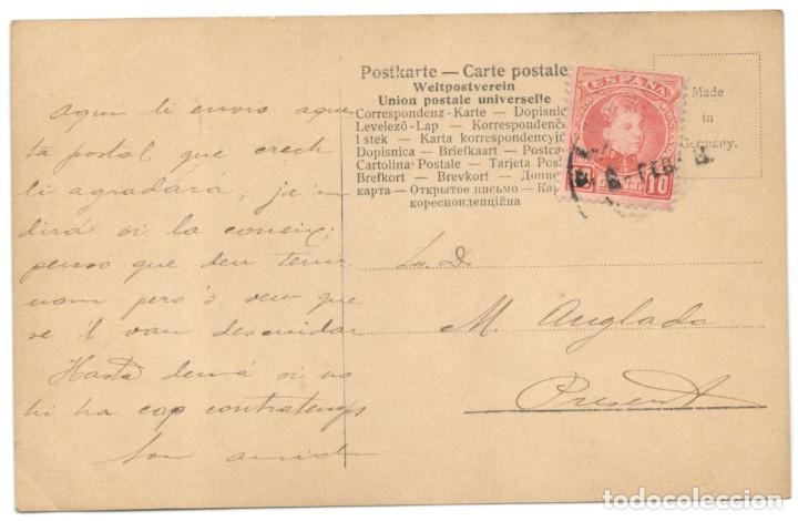 Postales: POSTAL ILUMINADA: CHICA CON PAMELA - circulada en 1908 - Foto 2