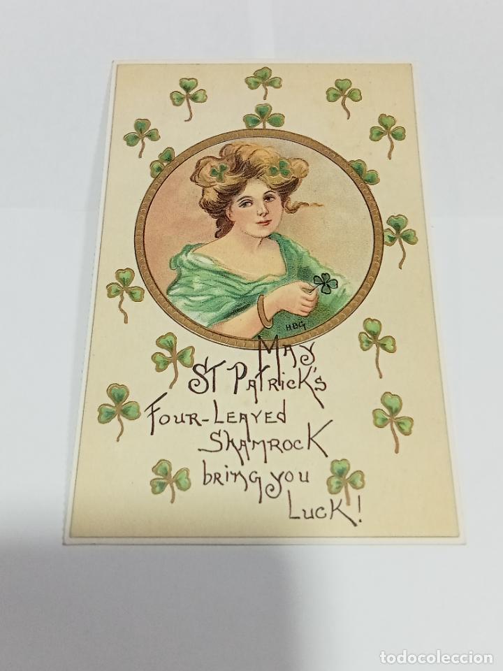 Postais: TARJETA POSTAL DE MUJERES. DIBUJO DE ROSTRO DE MUJER ENTRE TR&Eacute;BOLES