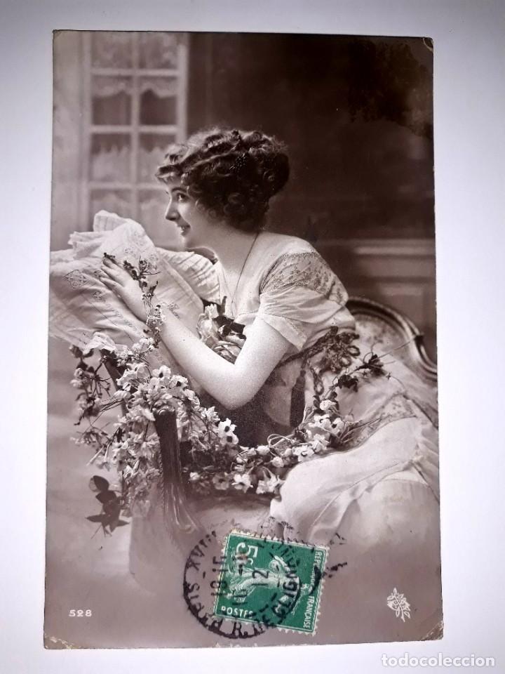 Postkarten: Antigua Postal Mujer Escrita y Sellada 1915