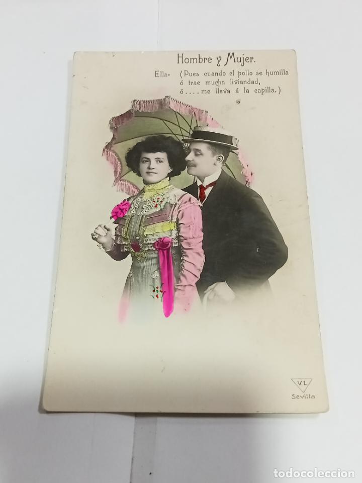 Postais: TARJETA POSTAL. MUJERES Y GALANTES. HOMBRE Y MUJER. V.L. SEVILLA.
