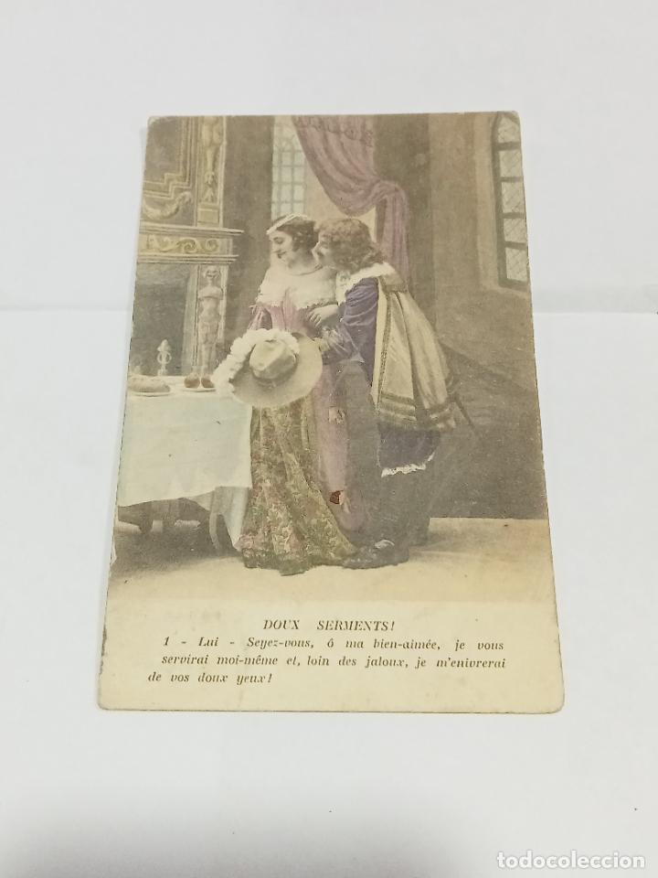 Postais: TARJETA POSTAL. MOSQUETERO CORTEJANDO A JOVEN EN UN SAL&Oacute;N DE PALACIO